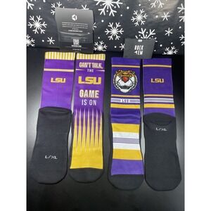 (2) NCAA LSU Tigers Rock' EM Team Logo Men's Socks Size 9-13 Brand New